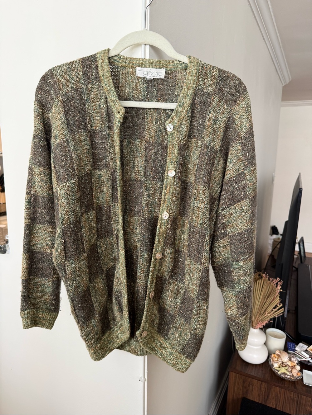 Egérie Women’s Green Patchwork Knit Cardigan Sweater